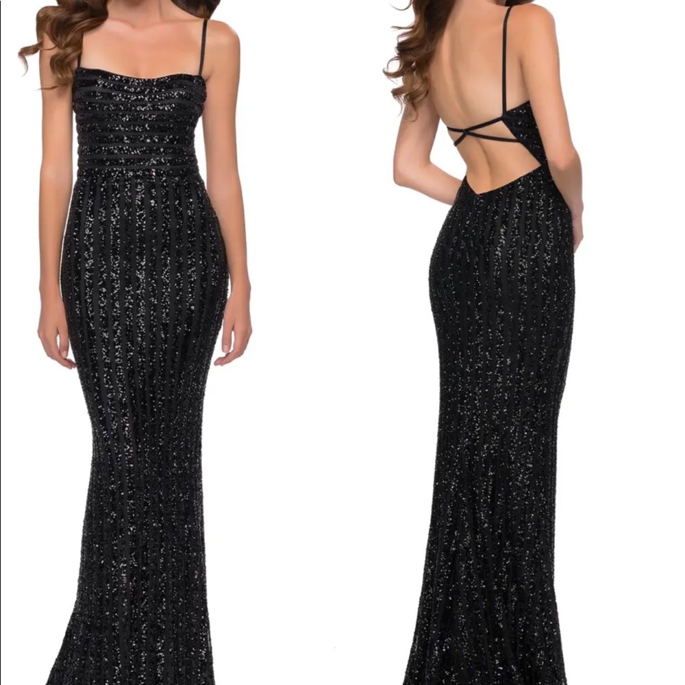 La Femme Black Sequin Gown